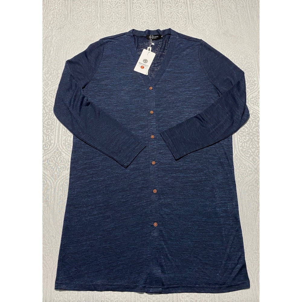 MEROKEETY Womens Cardigan XL Navy Blue Heathered Long Sleeve Button Front NWT